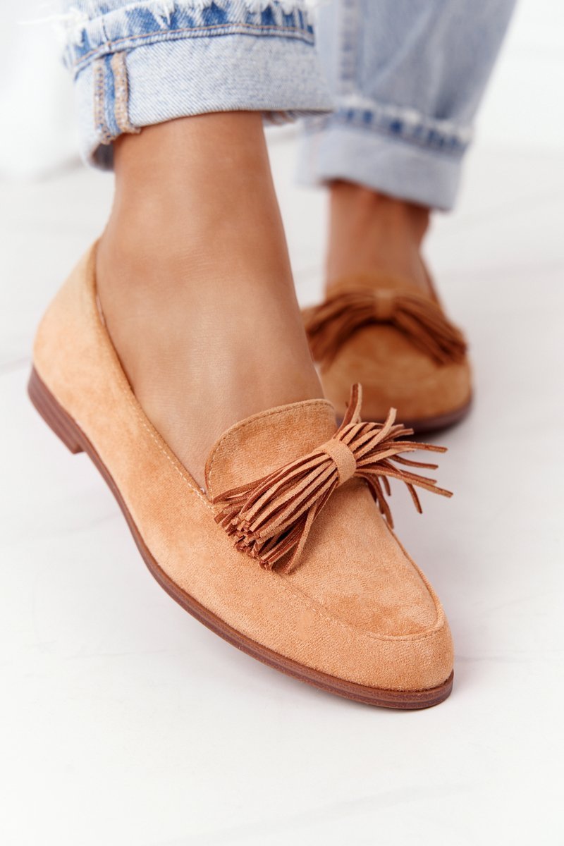 Suede Women's Loafers With Fringes Camel Alicante