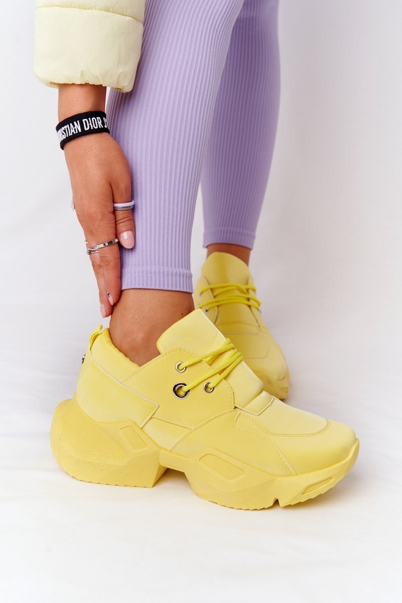 Women's Sneakers On A Chunky Sole Yellow Bubbly